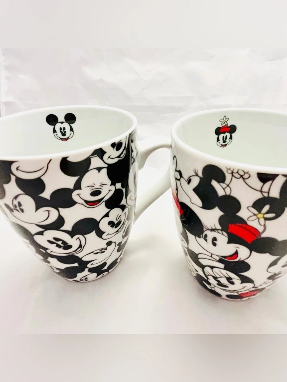 Disney Set of 2 Mickey & Minnie Mouse All Over Coffee Mugs, Vintage